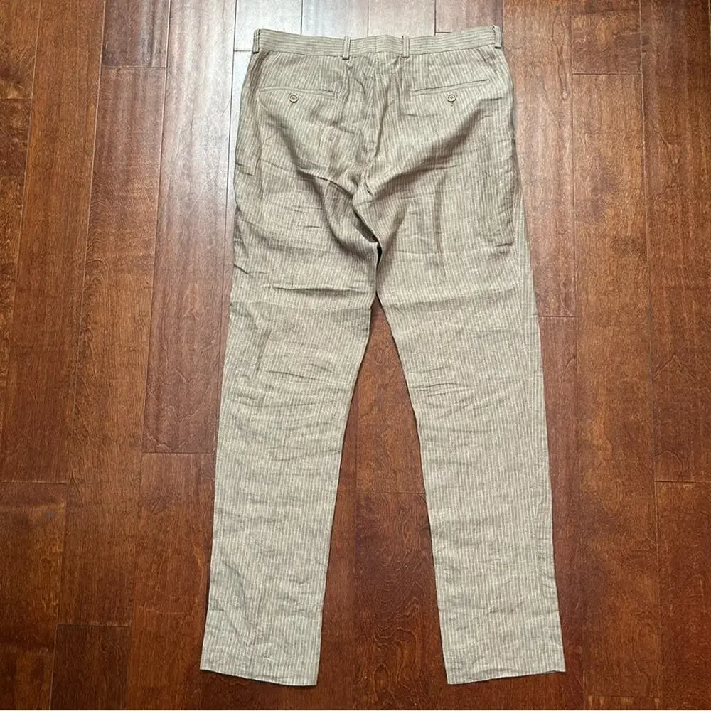 Bar III Men's 100% Linen Tan Pinstripe Pants, Size 42L